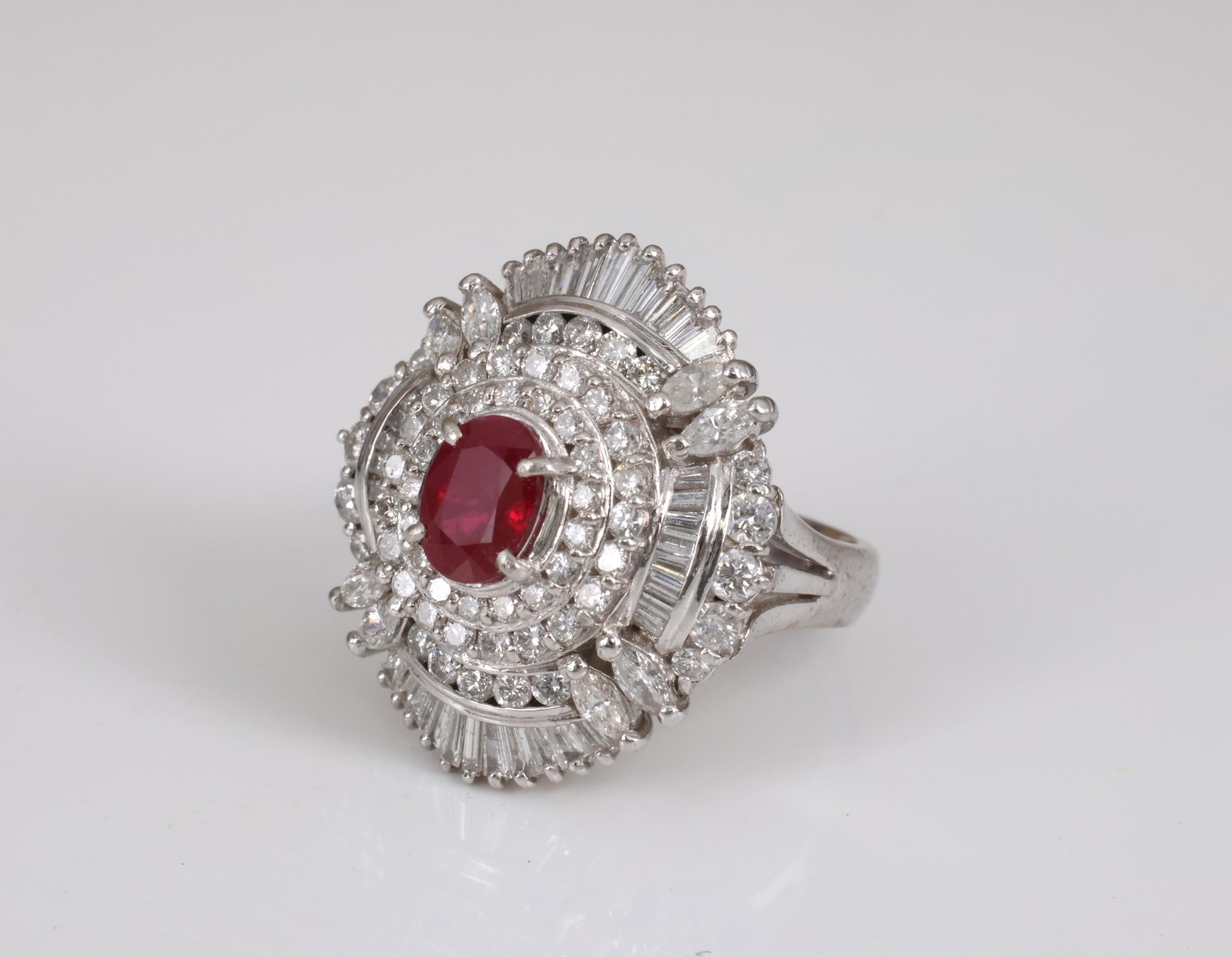 Vintage 1.21ct GIA Certified Burma Ruby & 1.99ct Diamond Platinum Ring, Size 6