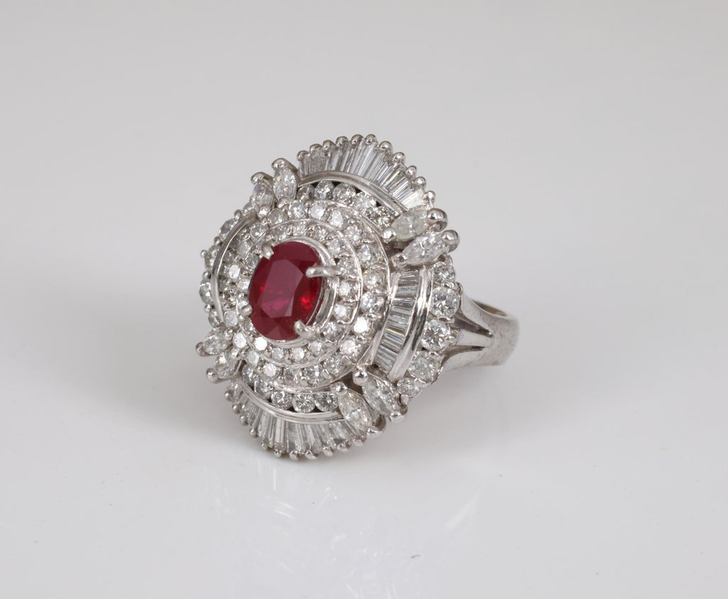 Vintage 1.21ct GIA Certified Burma Ruby & 1.99ct Diamond Platinum Ring, Size 6