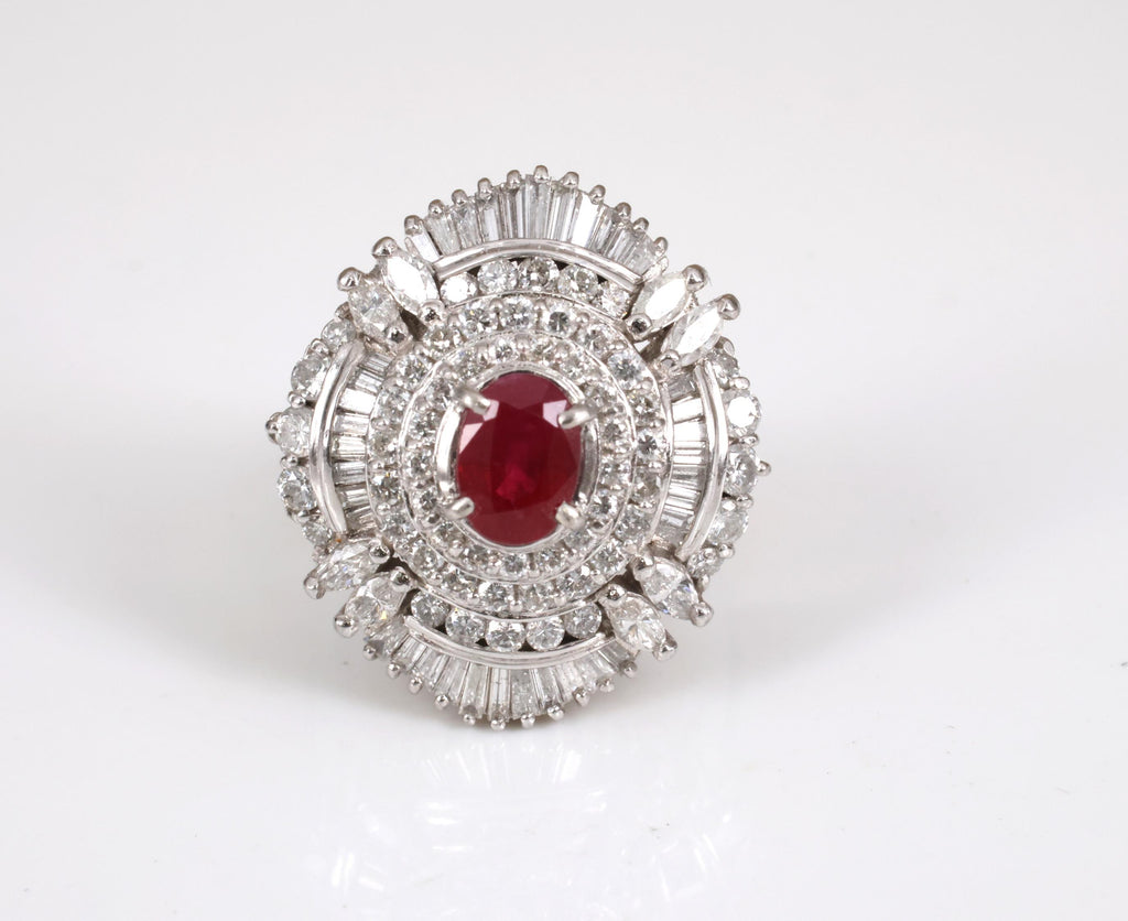 Vintage 1.21ct GIA Certified Burma Ruby & 1.99ct Diamond Platinum Ring, Size 6