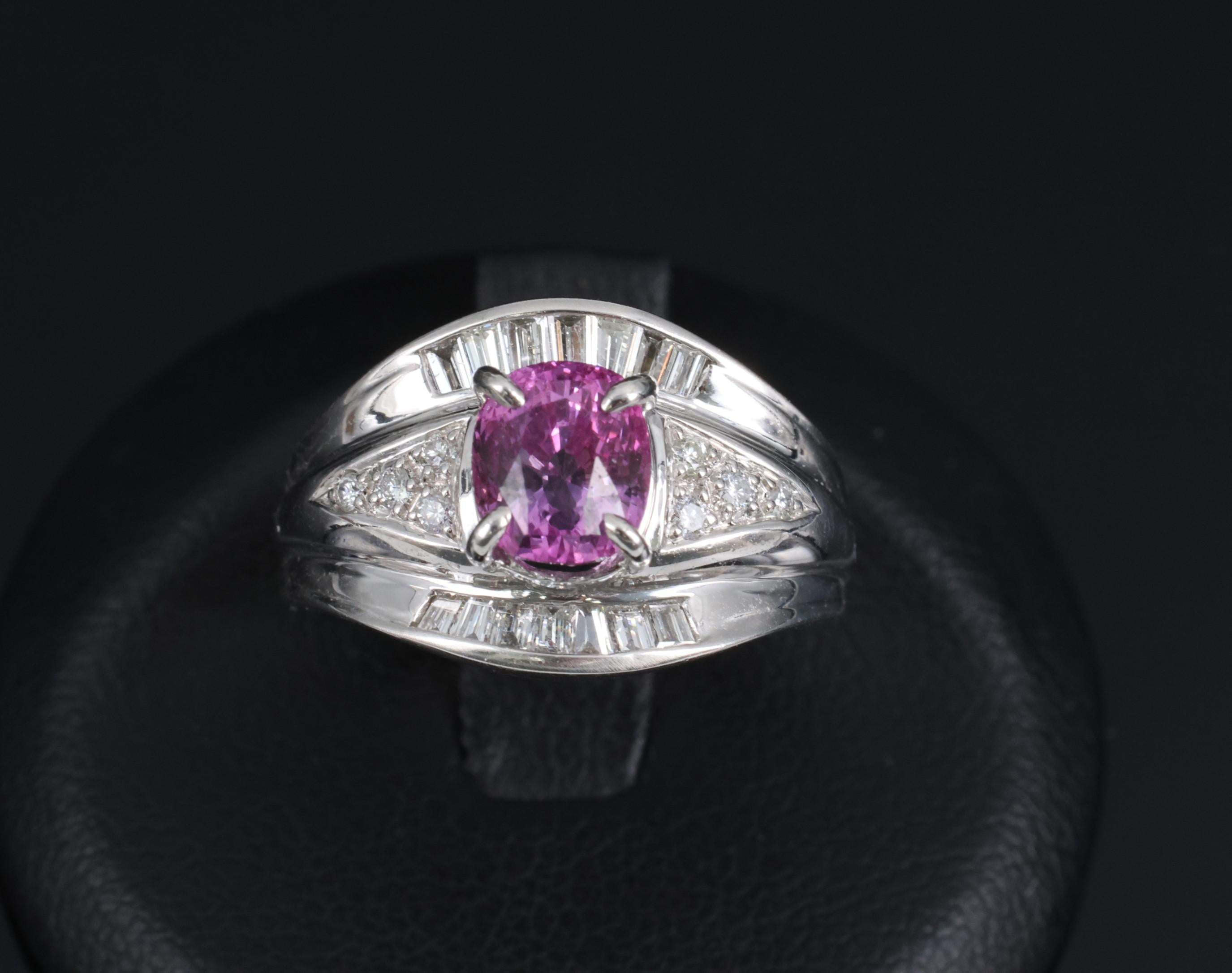 2.12ct GIA Certified Vivid Pink Sapphire & 0.54ct Diamond Platinum Ring Size 5