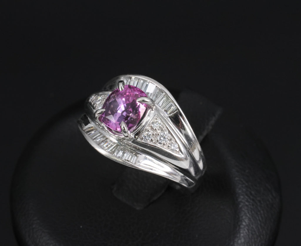 2.12ct GIA Certified Vivid Pink Sapphire & 0.54ct Diamond Platinum Ring Size 5