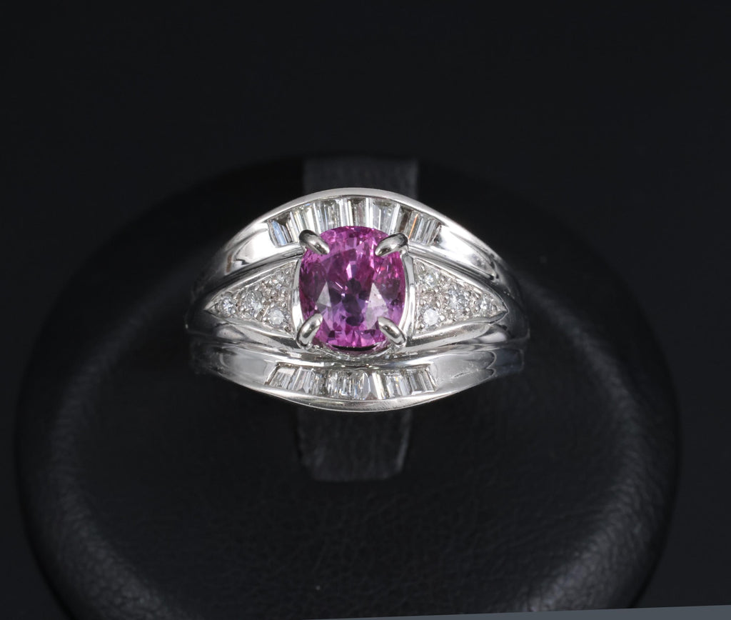 2.12ct GIA Certified Vivid Pink Sapphire & 0.54ct Diamond Platinum Ring Size 5