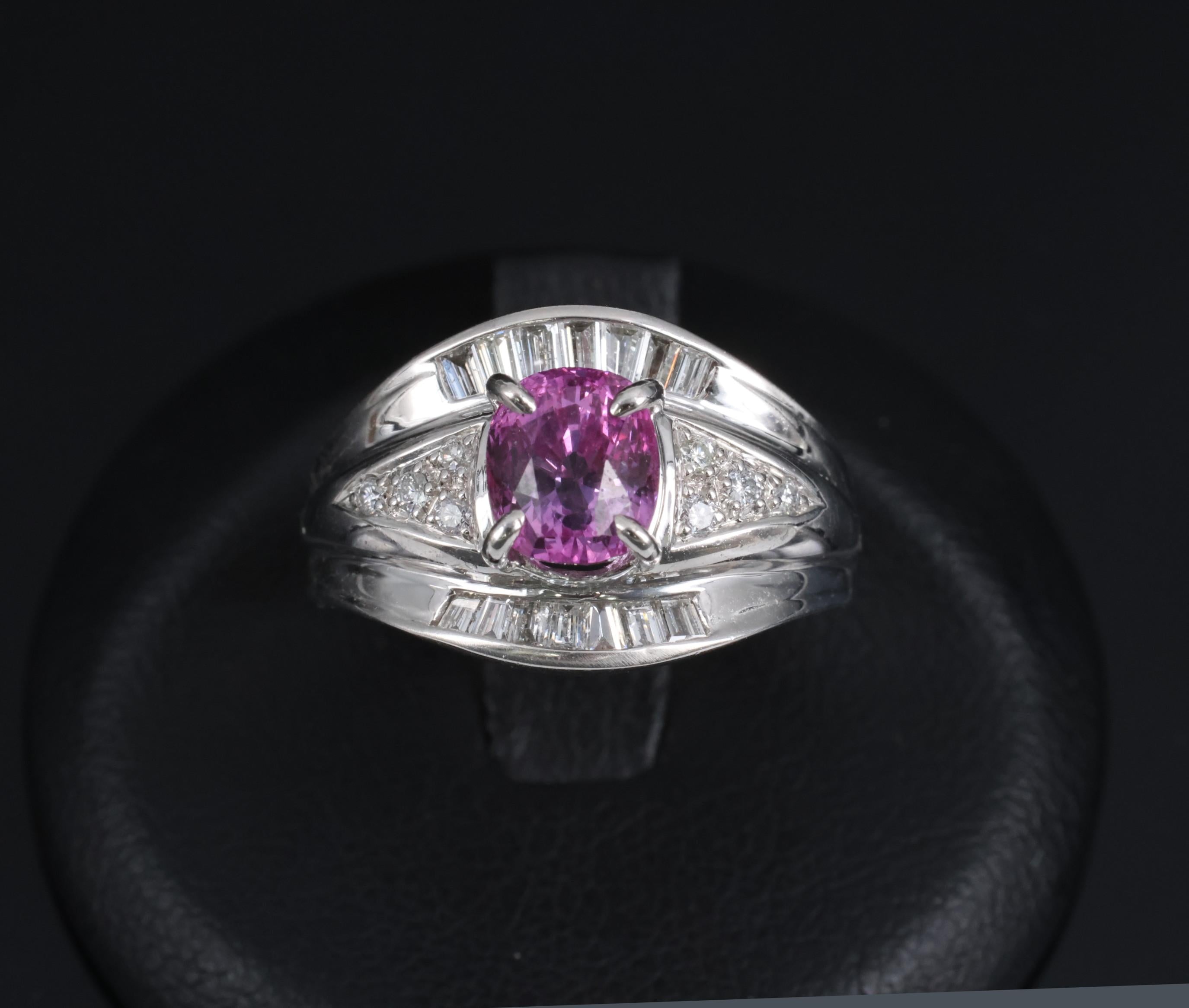 2.12ct GIA Certified Vivid Pink Sapphire & 0.54ct Diamond Platinum Ring Size 5