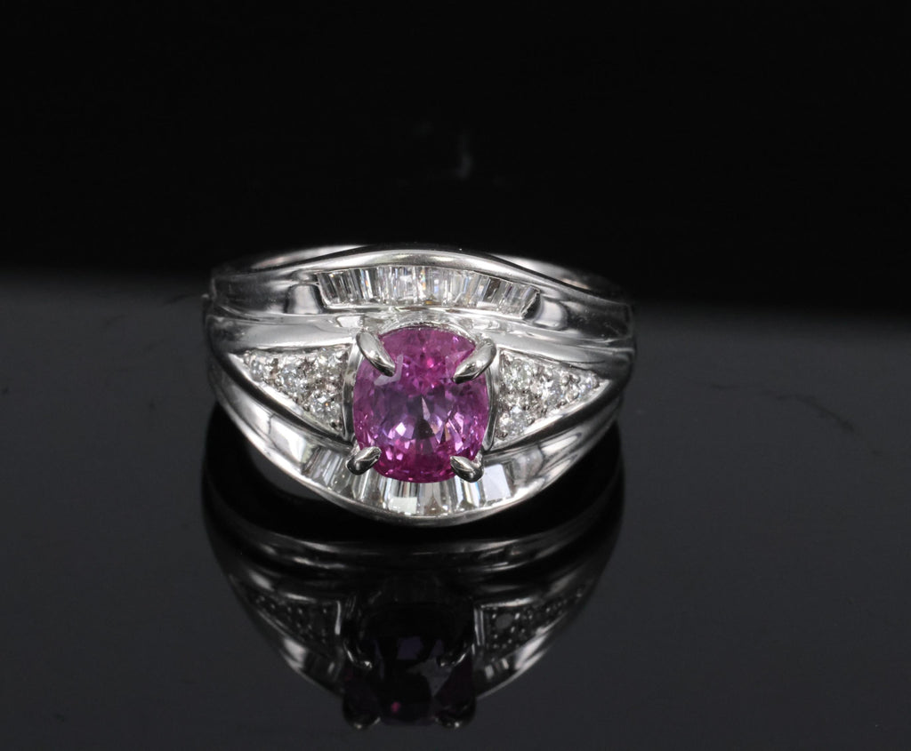 2.12ct GIA Certified Vivid Pink Sapphire & 0.54ct Diamond Platinum Ring Size 5
