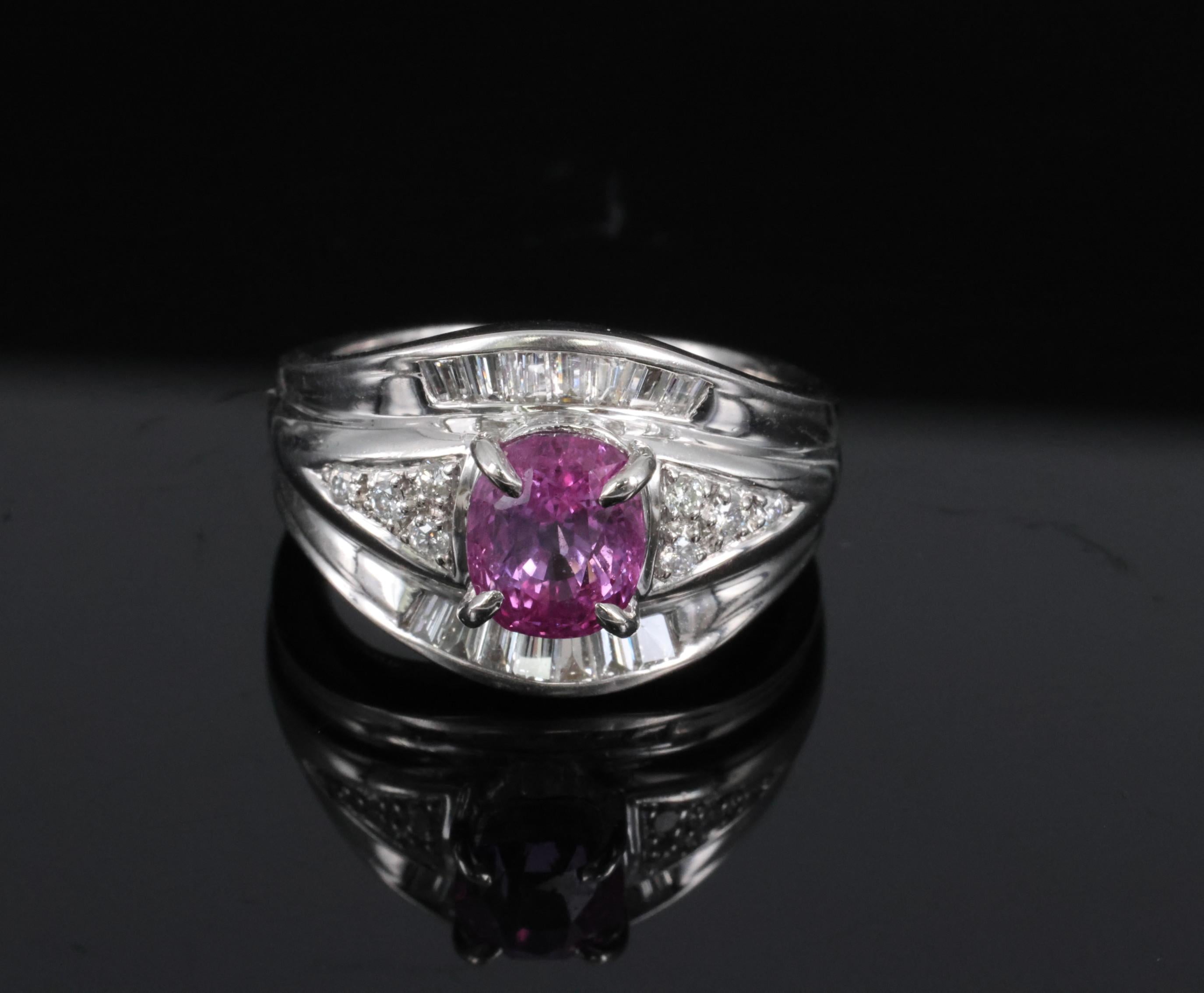 2.12ct GIA Certified Vivid Pink Sapphire & 0.54ct Diamond Platinum Ring Size 5