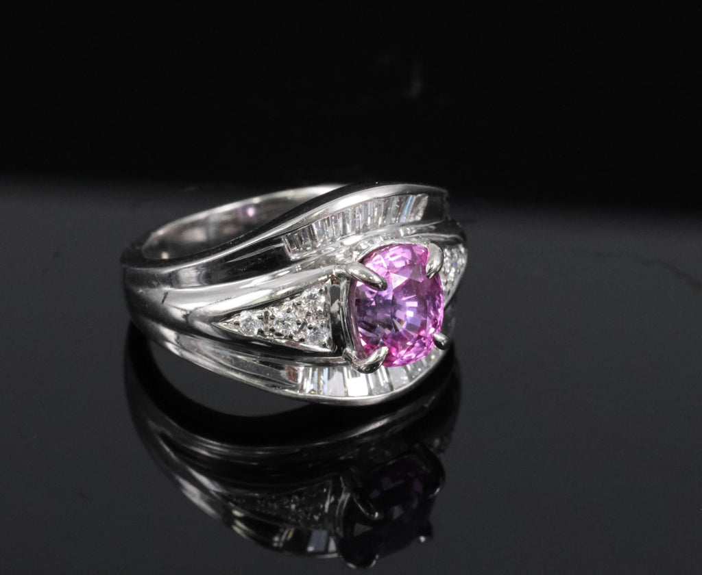2.12ct GIA Certified Vivid Pink Sapphire & 0.54ct Diamond Platinum Ring Size 5