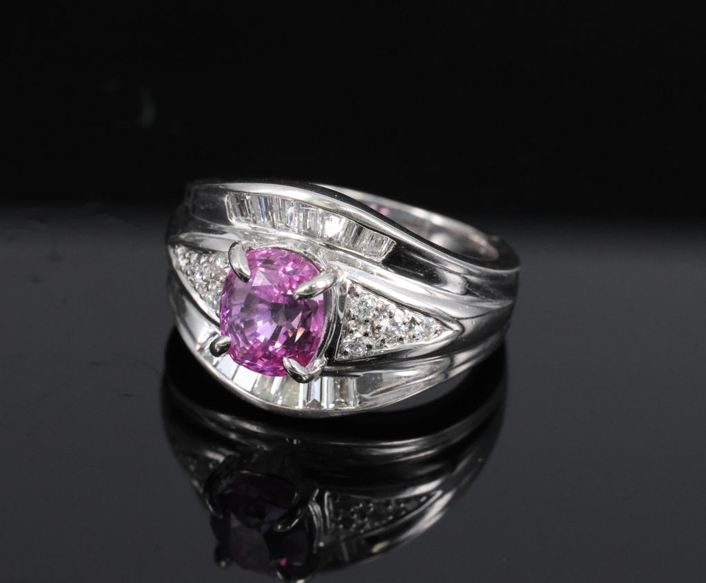 2.12ct GIA Certified Vivid Pink Sapphire & 0.54ct Diamond Platinum Ring Size 5