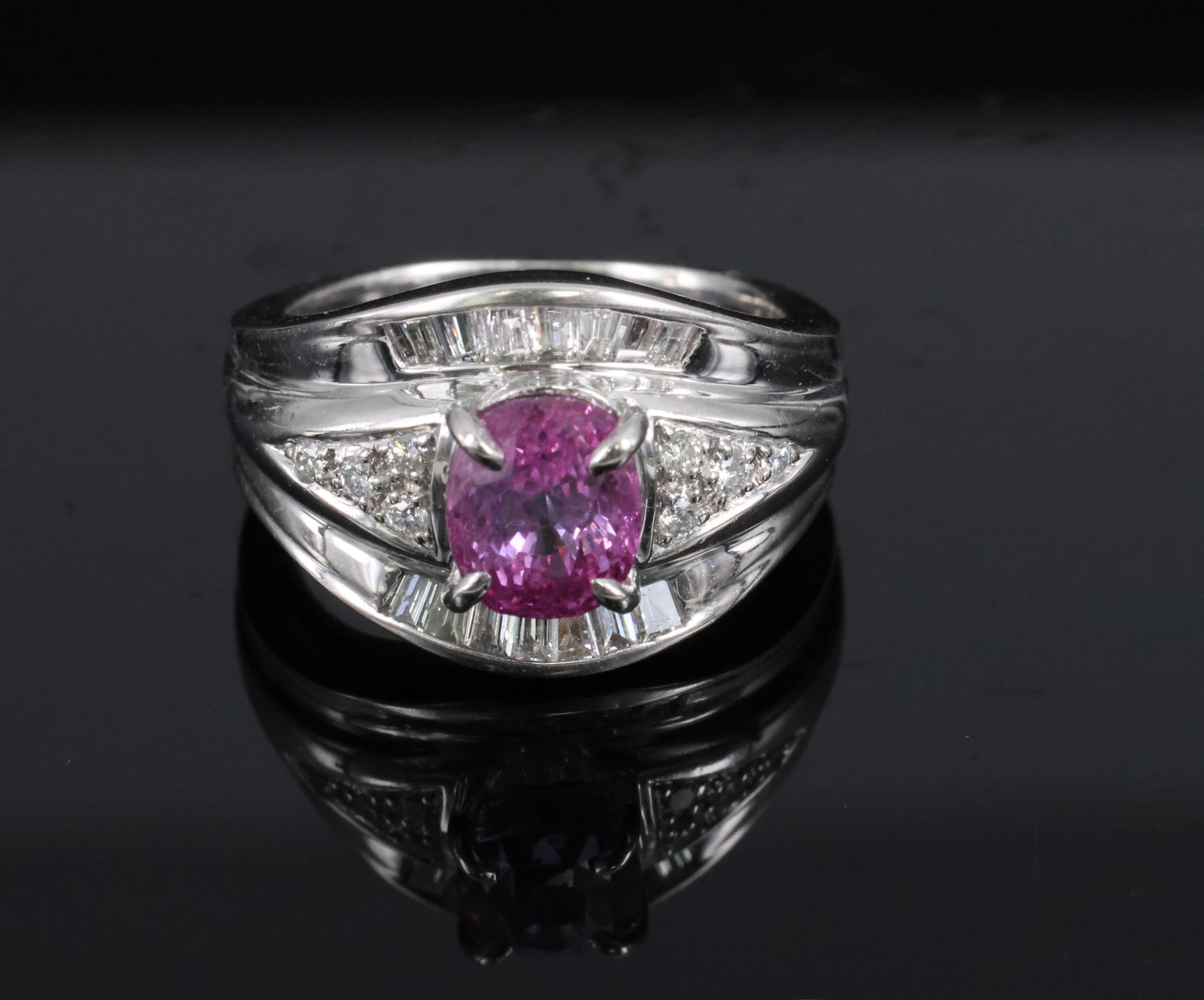 2.12ct GIA Certified Vivid Pink Sapphire & 0.54ct Diamond Platinum Ring Size 5
