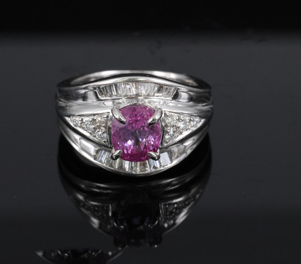 2.12ct GIA Certified Vivid Pink Sapphire & 0.54ct Diamond Platinum Ring Size 5