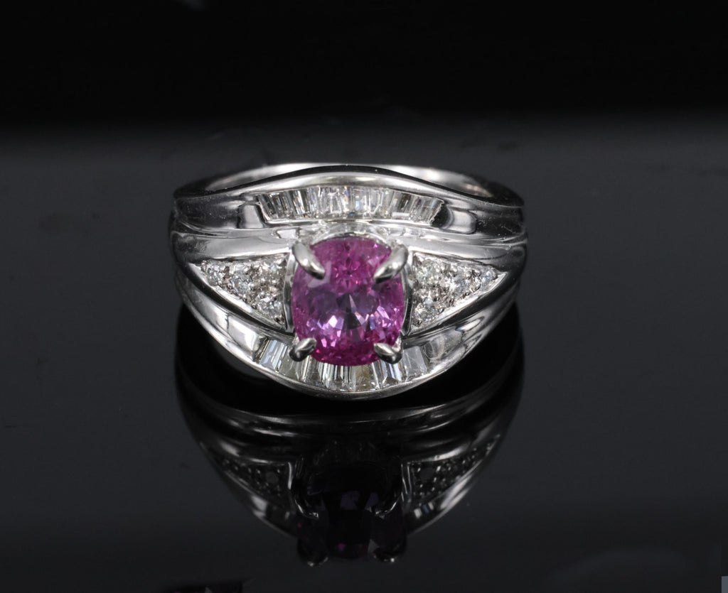 2.12ct GIA Certified Vivid Pink Sapphire & 0.54ct Diamond Platinum Ring Size 5