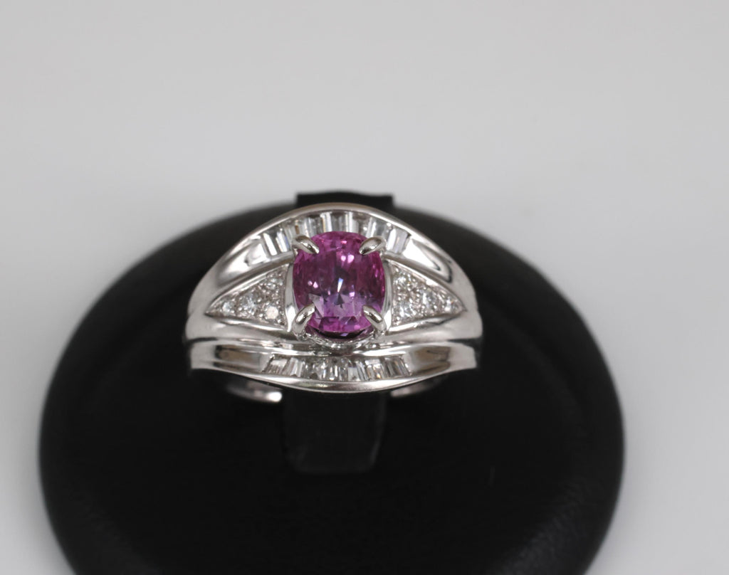 2.12ct GIA Certified Vivid Pink Sapphire & 0.54ct Diamond Platinum Ring Size 5
