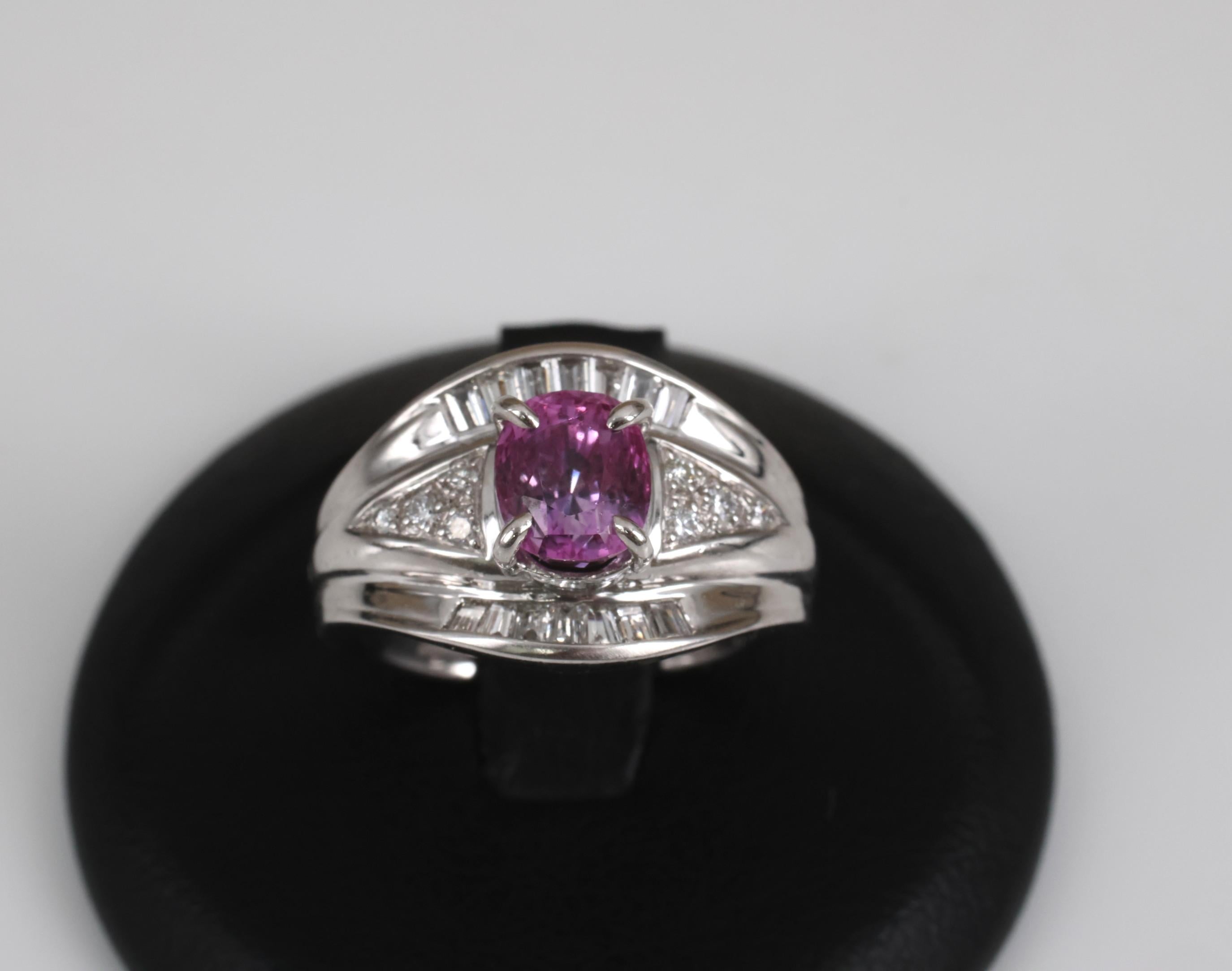 2.12ct GIA Certified Vivid Pink Sapphire & 0.54ct Diamond Platinum Ring Size 5