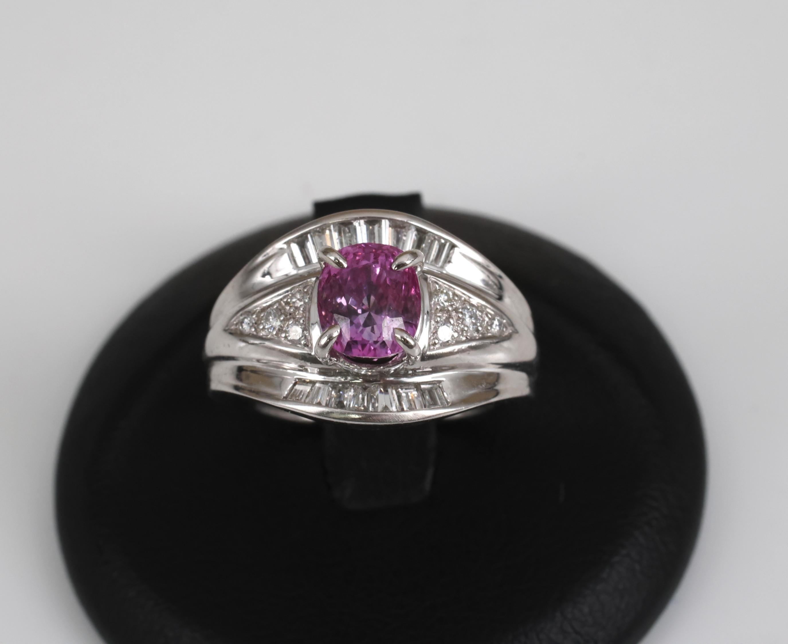 2.12ct GIA Certified Vivid Pink Sapphire & 0.54ct Diamond Platinum Ring Size 5