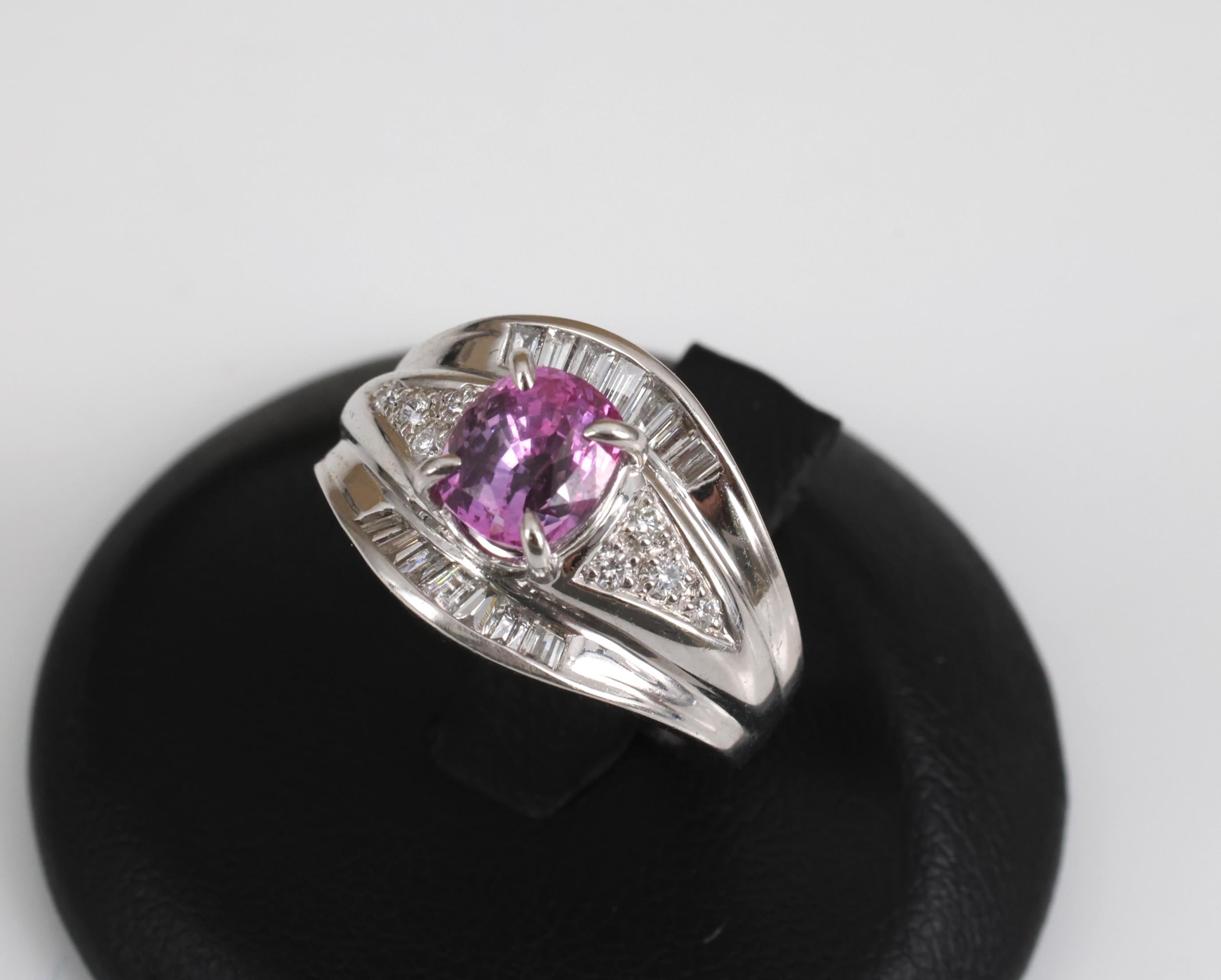 2.12ct GIA Certified Vivid Pink Sapphire & 0.54ct Diamond Platinum Ring Size 5