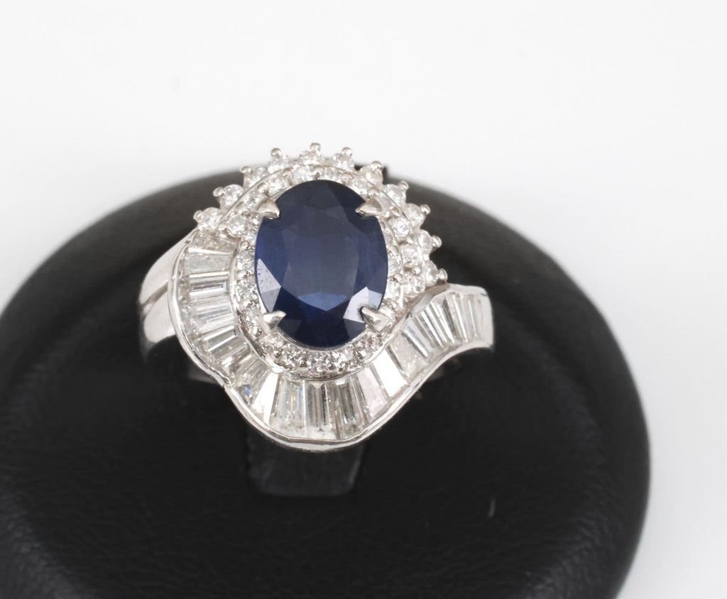 Vintage 2.16ct Royal Blue Sapphire & 1.42ct Diamond Platinum Ring, Size 5.75