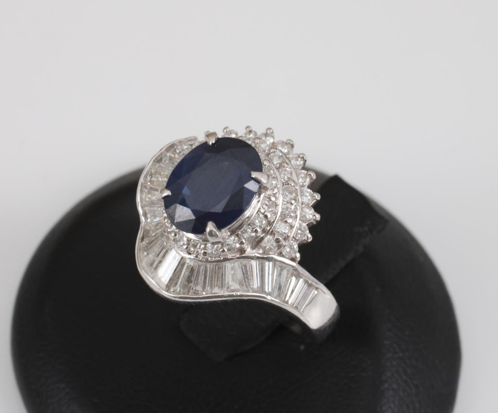 Vintage 2.16ct Royal Blue Sapphire & 1.42ct Diamond Platinum Ring, Size 5.75