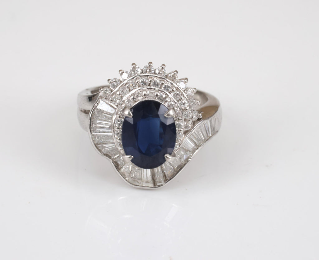 Vintage 2.16ct Royal Blue Sapphire & 1.42ct Diamond Platinum Ring, Size 5.75