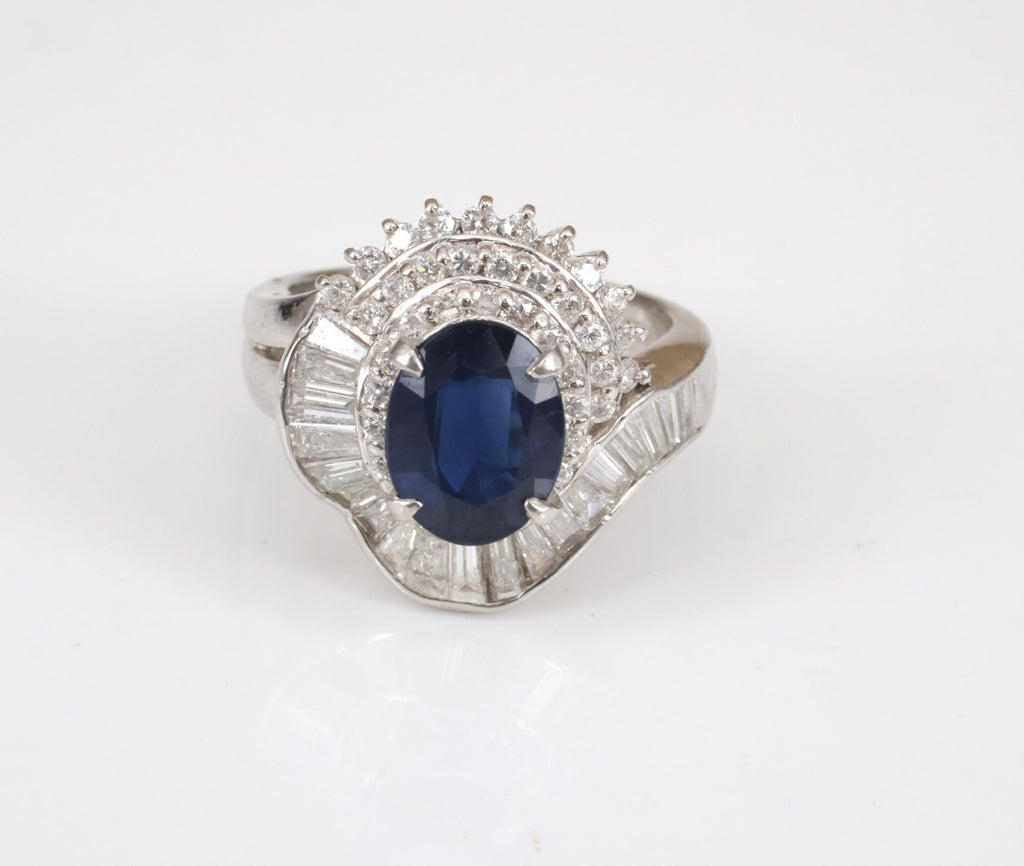 Vintage 2.16ct Royal Blue Sapphire & 1.42ct Diamond Platinum Ring, Size 5.75