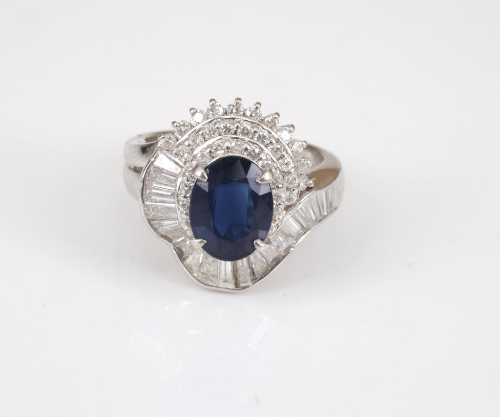 Vintage 2.16ct Royal Blue Sapphire & 1.42ct Diamond Platinum Ring, Size 5.75