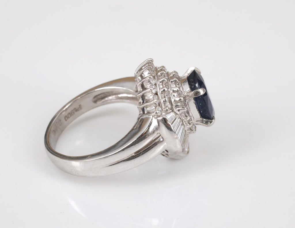 Vintage 2.16ct Royal Blue Sapphire & 1.42ct Diamond Platinum Ring, Size 5.75