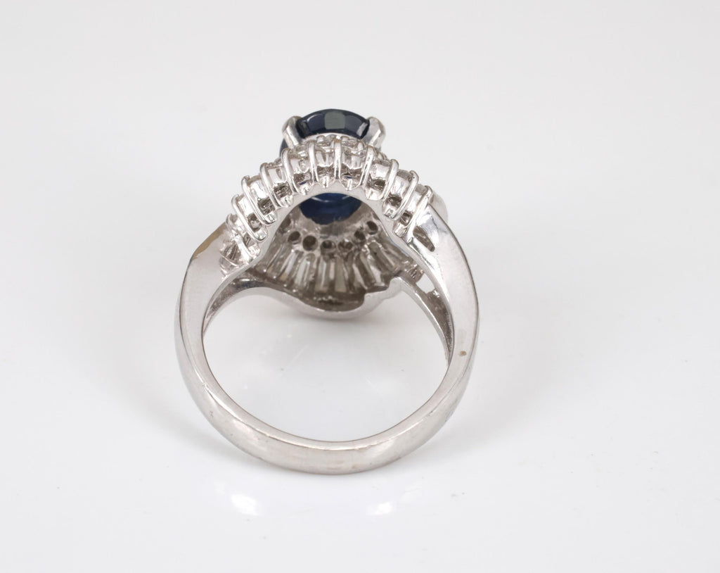 Vintage 2.16ct Royal Blue Sapphire & 1.42ct Diamond Platinum Ring, Size 5.75
