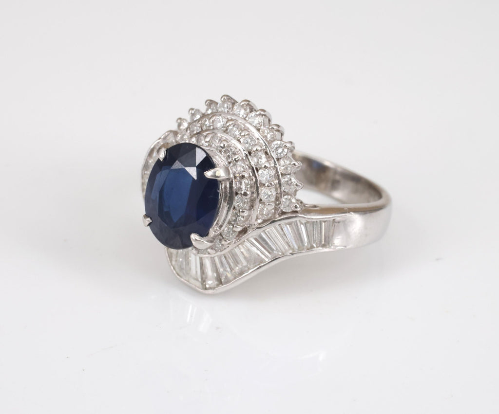 Vintage 2.16ct Royal Blue Sapphire & 1.42ct Diamond Platinum Ring, Size 5.75