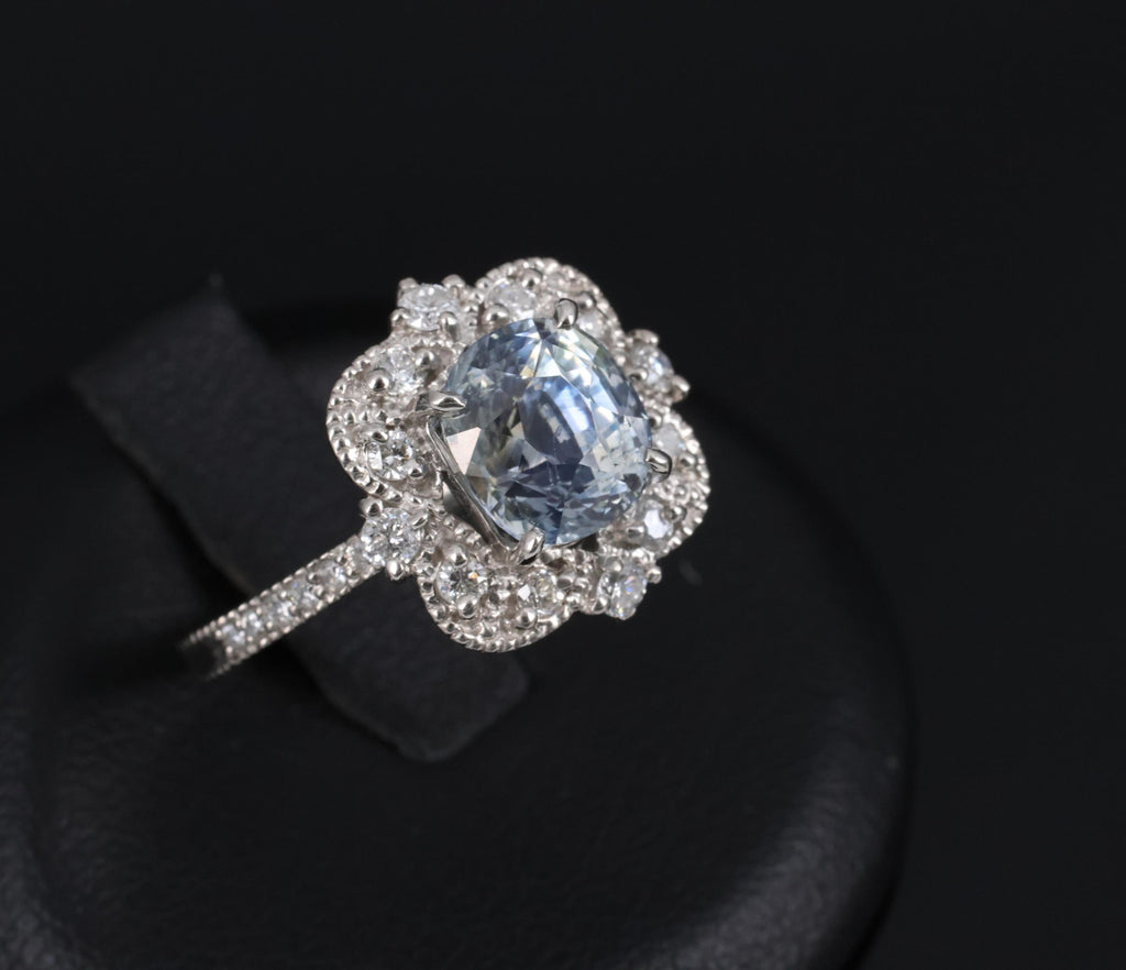 RARE 2.69ct GIA No Heat Bi Color Sapphire & 0.42ct Diamond Platinum Ring Size 6