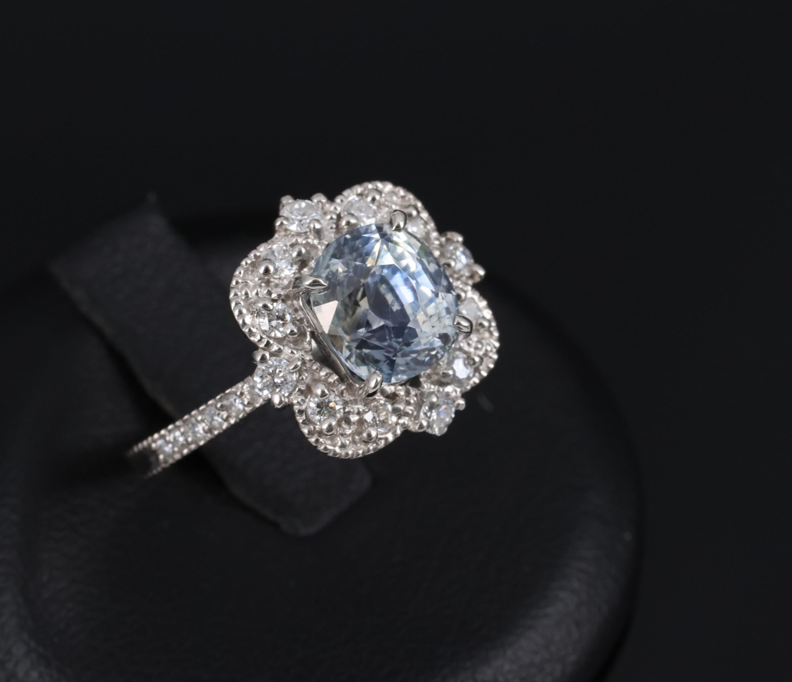 RARE 2.69ct GIA No Heat Bi Color Sapphire & 0.42ct Diamond Platinum Ring Size 6