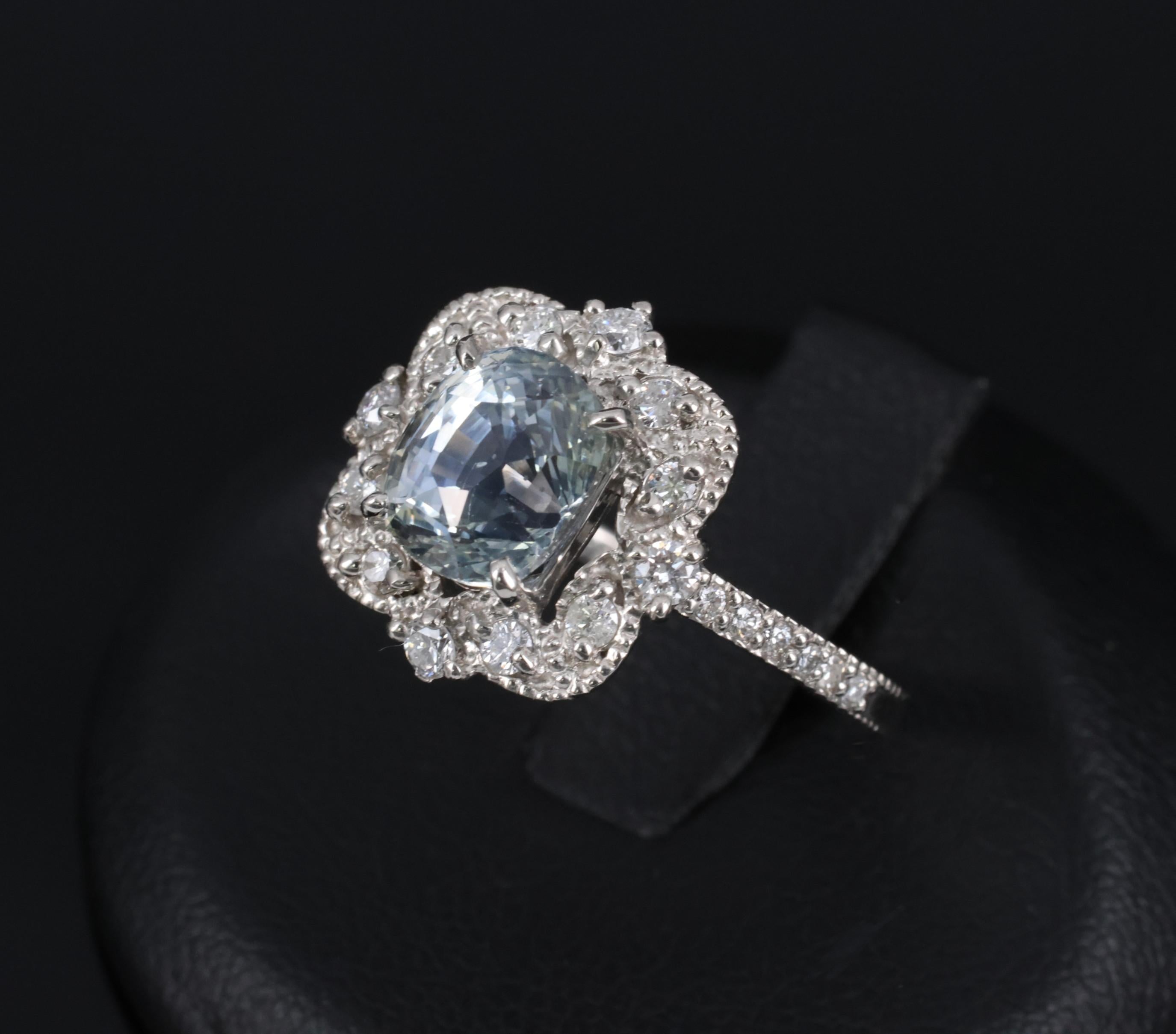RARE 2.69ct GIA No Heat Bi Color Sapphire & 0.42ct Diamond Platinum Ring Size 6