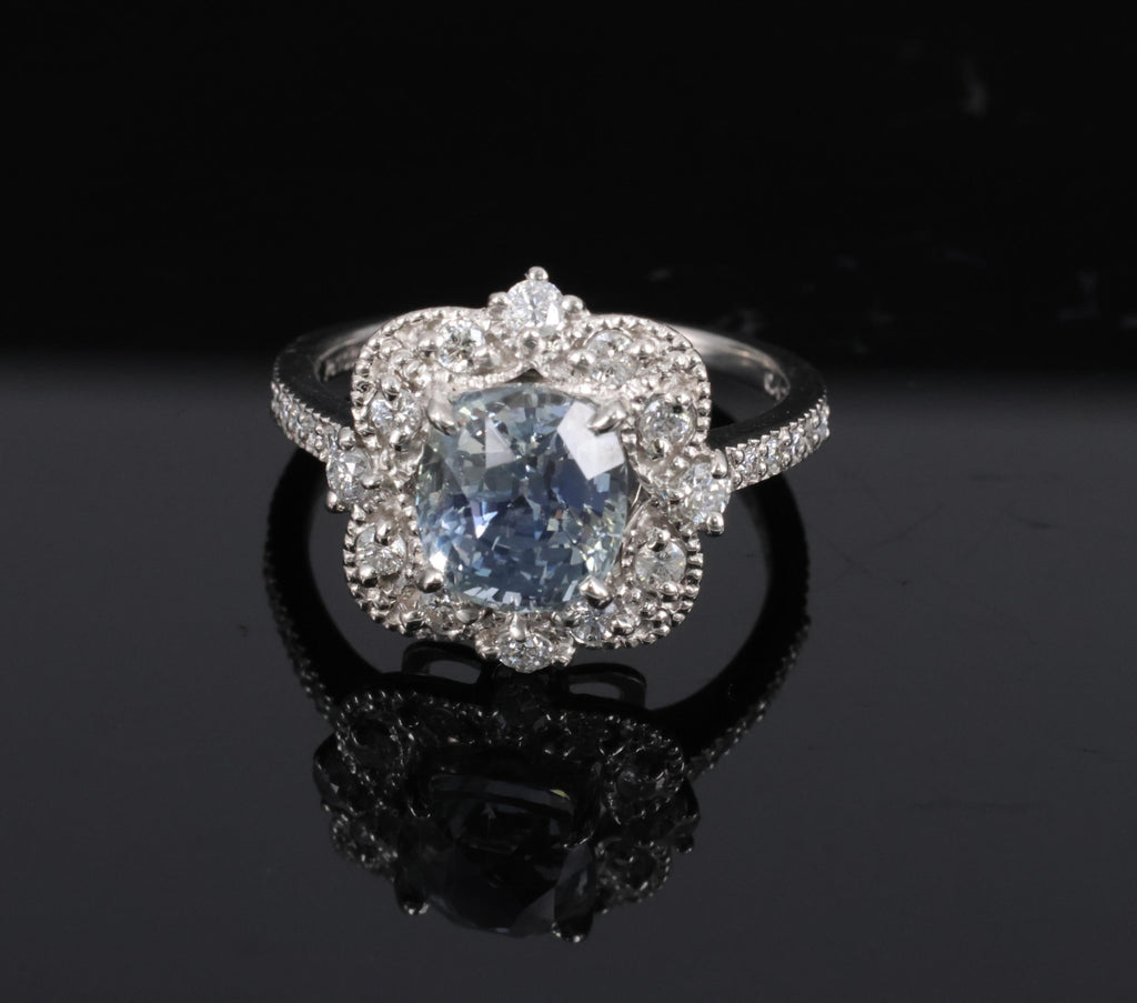 RARE 2.69ct GIA No Heat Bi Color Sapphire & 0.42ct Diamond Platinum Ring Size 6