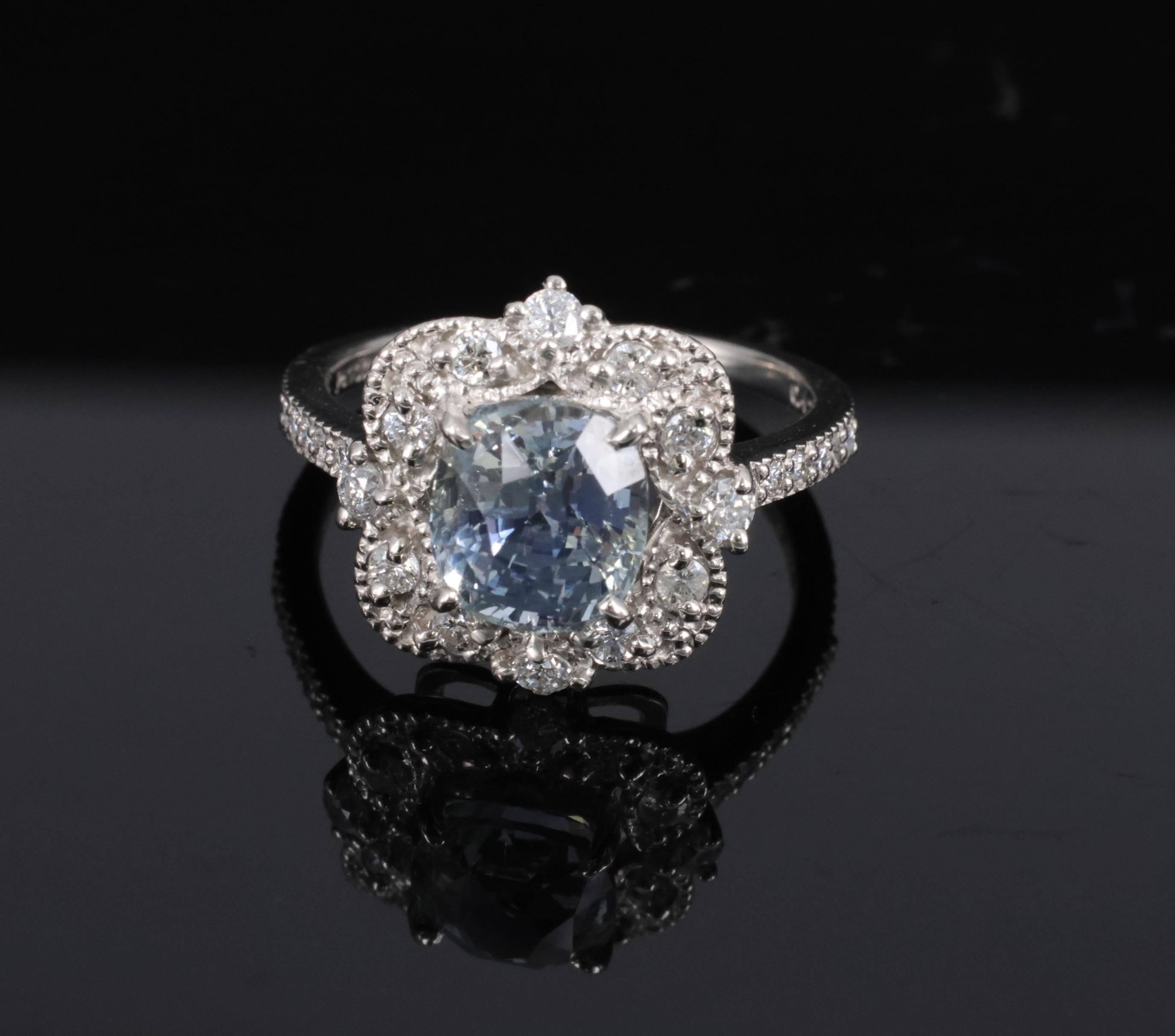 RARE 2.69ct GIA No Heat Bi Color Sapphire & 0.42ct Diamond Platinum Ring Size 6