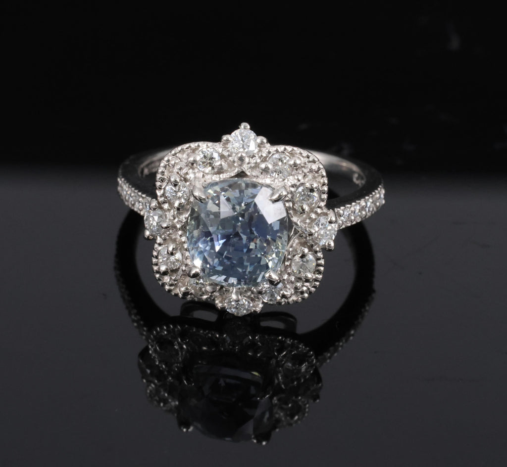 RARE 2.69ct GIA No Heat Bi Color Sapphire & 0.42ct Diamond Platinum Ring Size 6