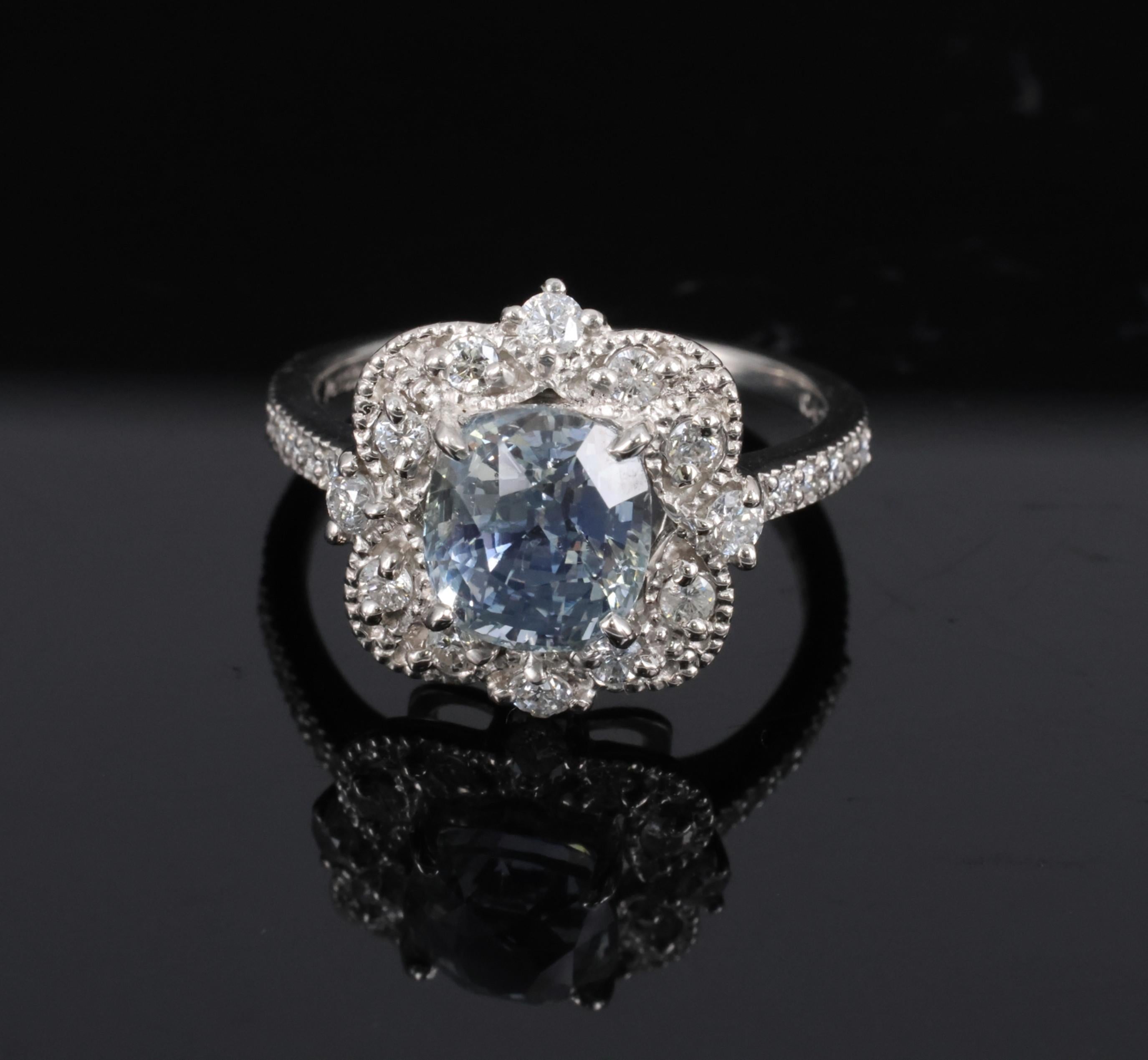 RARE 2.69ct GIA No Heat Bi Color Sapphire & 0.42ct Diamond Platinum Ring Size 6