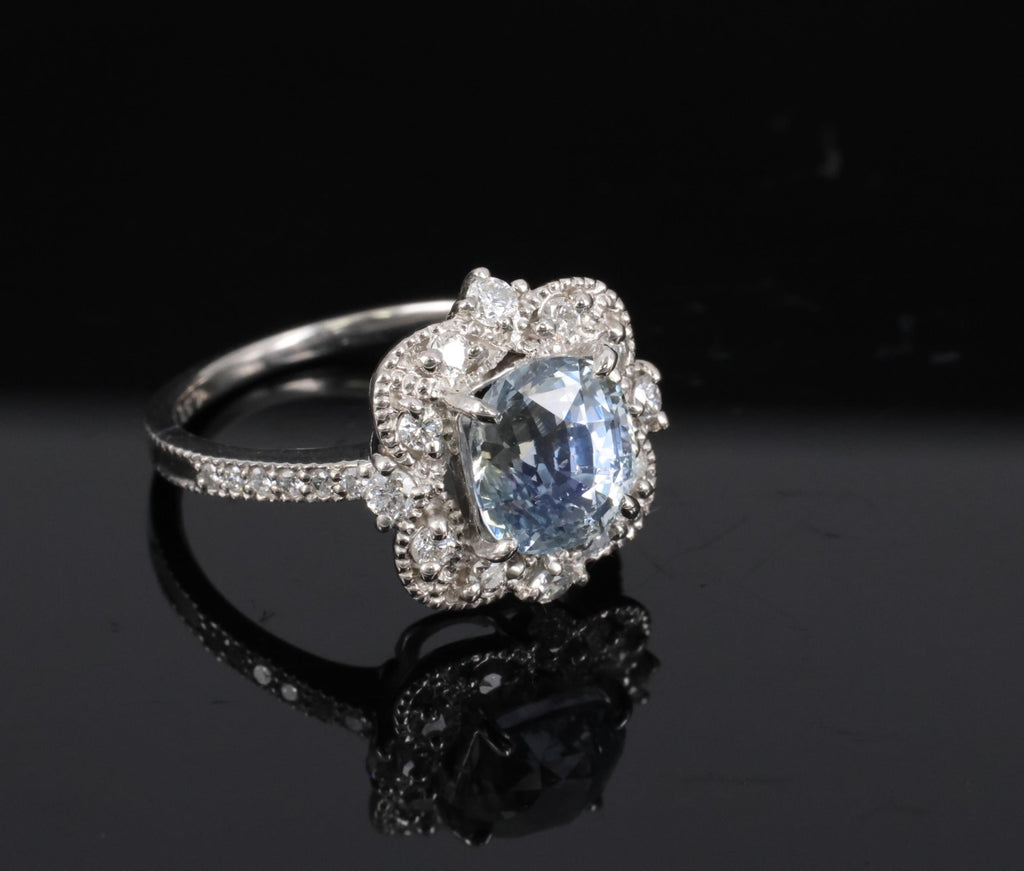 RARE 2.69ct GIA No Heat Bi Color Sapphire & 0.42ct Diamond Platinum Ring Size 6