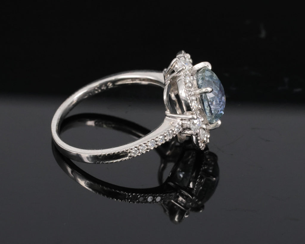 RARE 2.69ct GIA No Heat Bi Color Sapphire & 0.42ct Diamond Platinum Ring Size 6