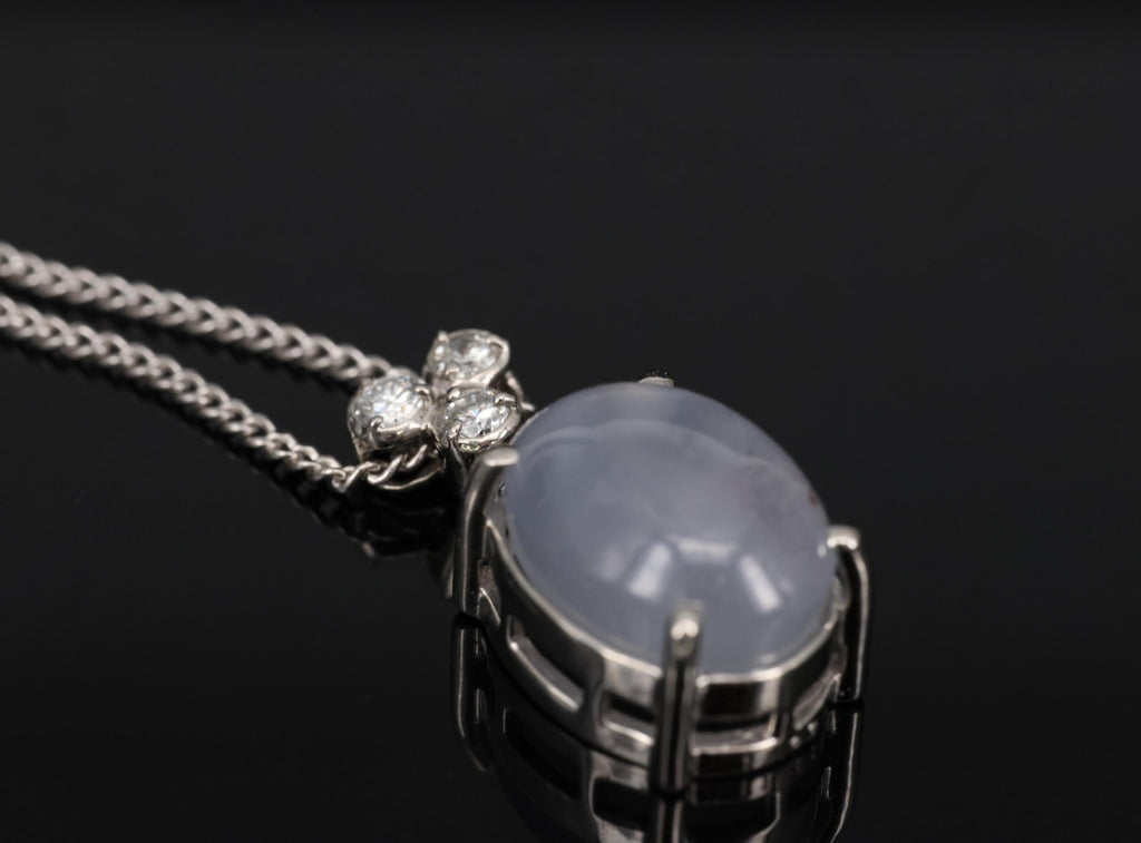 Vintage 11.33ct Natural Star Sapphire 0.19ct Diamond Platinum 15.5 Inch Necklace