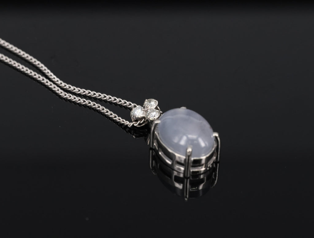Vintage 11.33ct Natural Star Sapphire 0.19ct Diamond Platinum 15.5 Inch Necklace