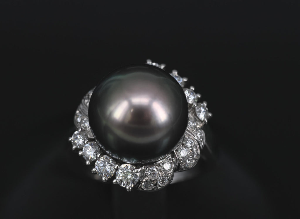 12.1mm Mikimoto Aurora Lagoon Peacock Pearl 0.67ct Diamond Platinum Ring Sz-5.5