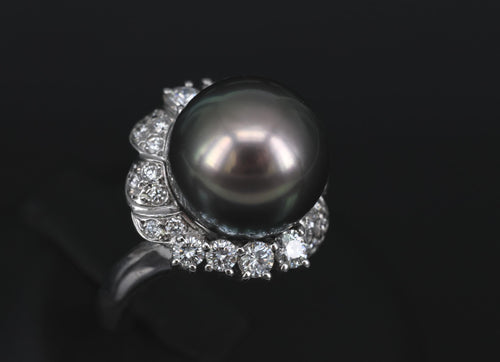 12.1mm Mikimoto Aurora Lagoon Peacock Pearl 0.67ct Diamond Platinum Ring Sz-5.5