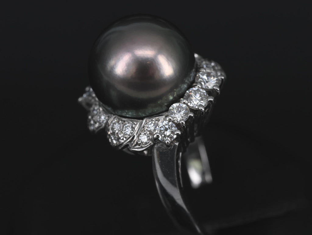12.1mm Mikimoto Aurora Lagoon Peacock Pearl 0.67ct Diamond Platinum Ring Sz-5.5