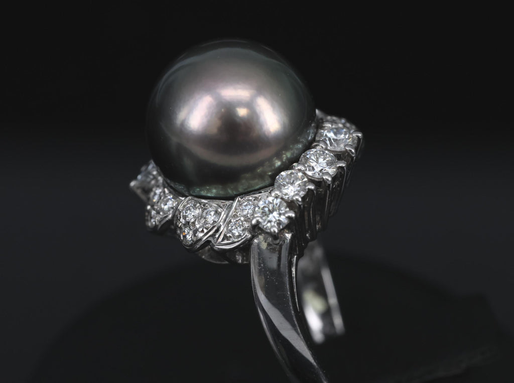 12.1mm Mikimoto Aurora Lagoon Peacock Pearl 0.67ct Diamond Platinum Ring Sz-5.5