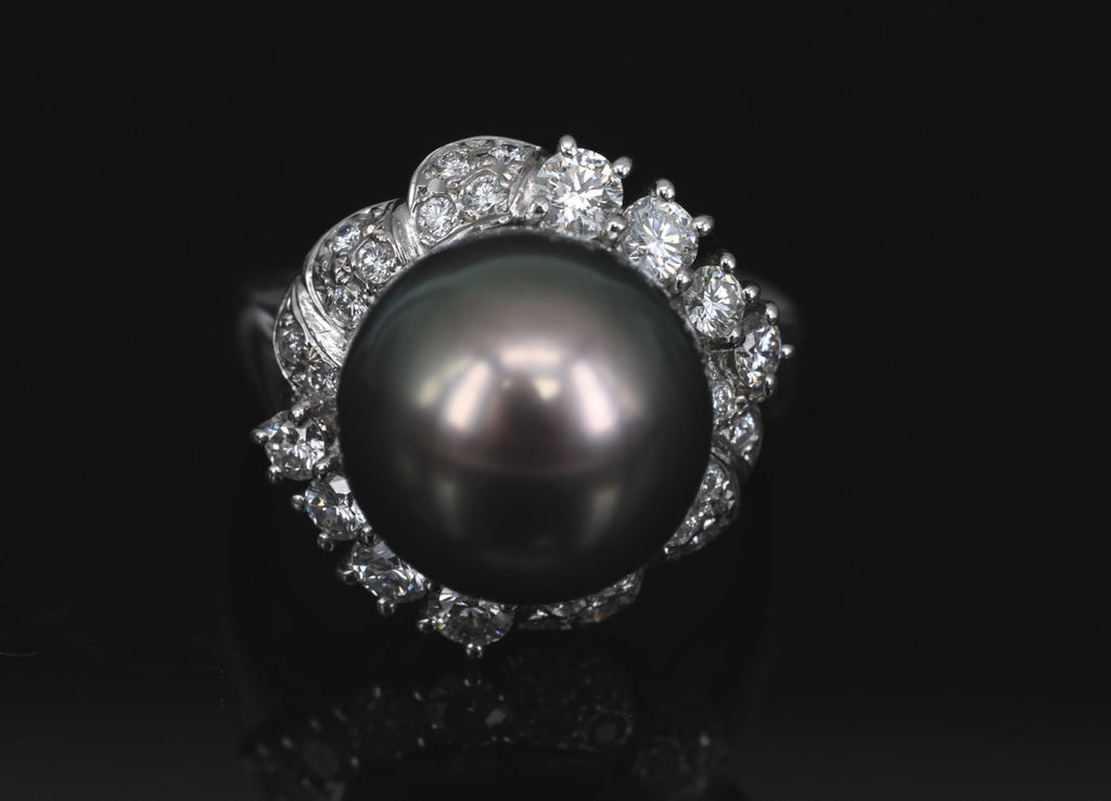 12.1mm Mikimoto Aurora Lagoon Peacock Pearl 0.67ct Diamond Platinum Ring Sz-5.5