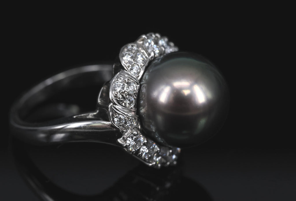 12.1mm Mikimoto Aurora Lagoon Peacock Pearl 0.67ct Diamond Platinum Ring Sz-5.5