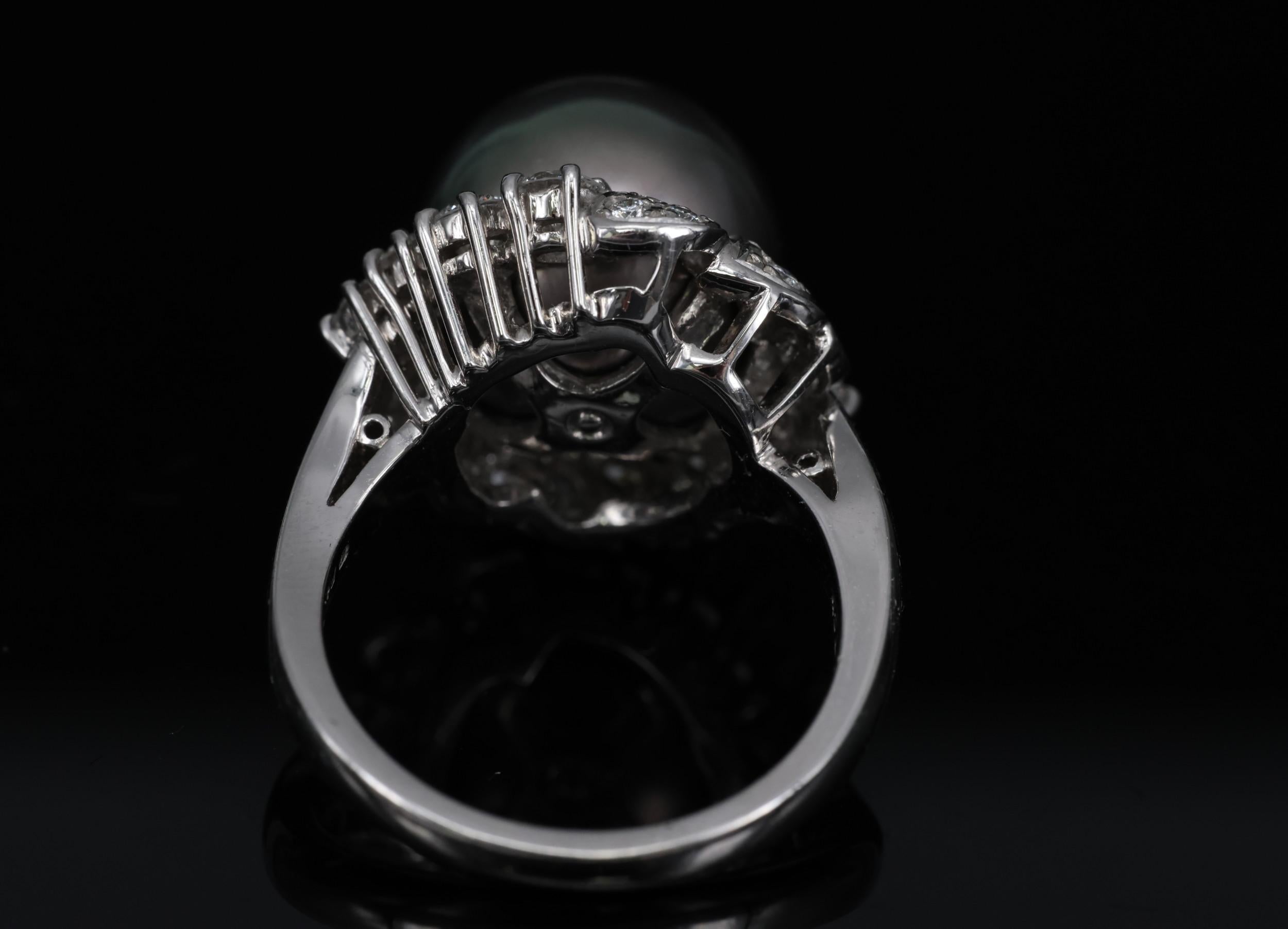 12.1mm Mikimoto Aurora Lagoon Peacock Pearl 0.67ct Diamond Platinum Ring Sz-5.5