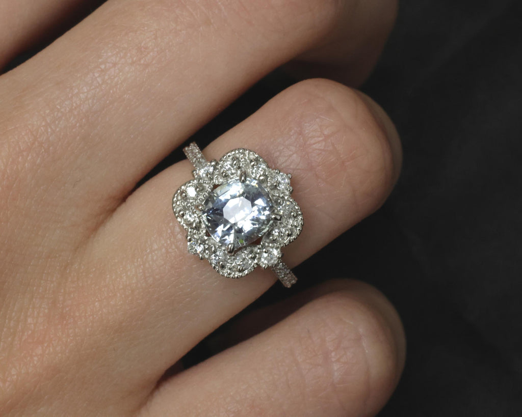 RARE 2.69ct GIA No Heat Bi Color Sapphire & 0.42ct Diamond Platinum Ring Size 6