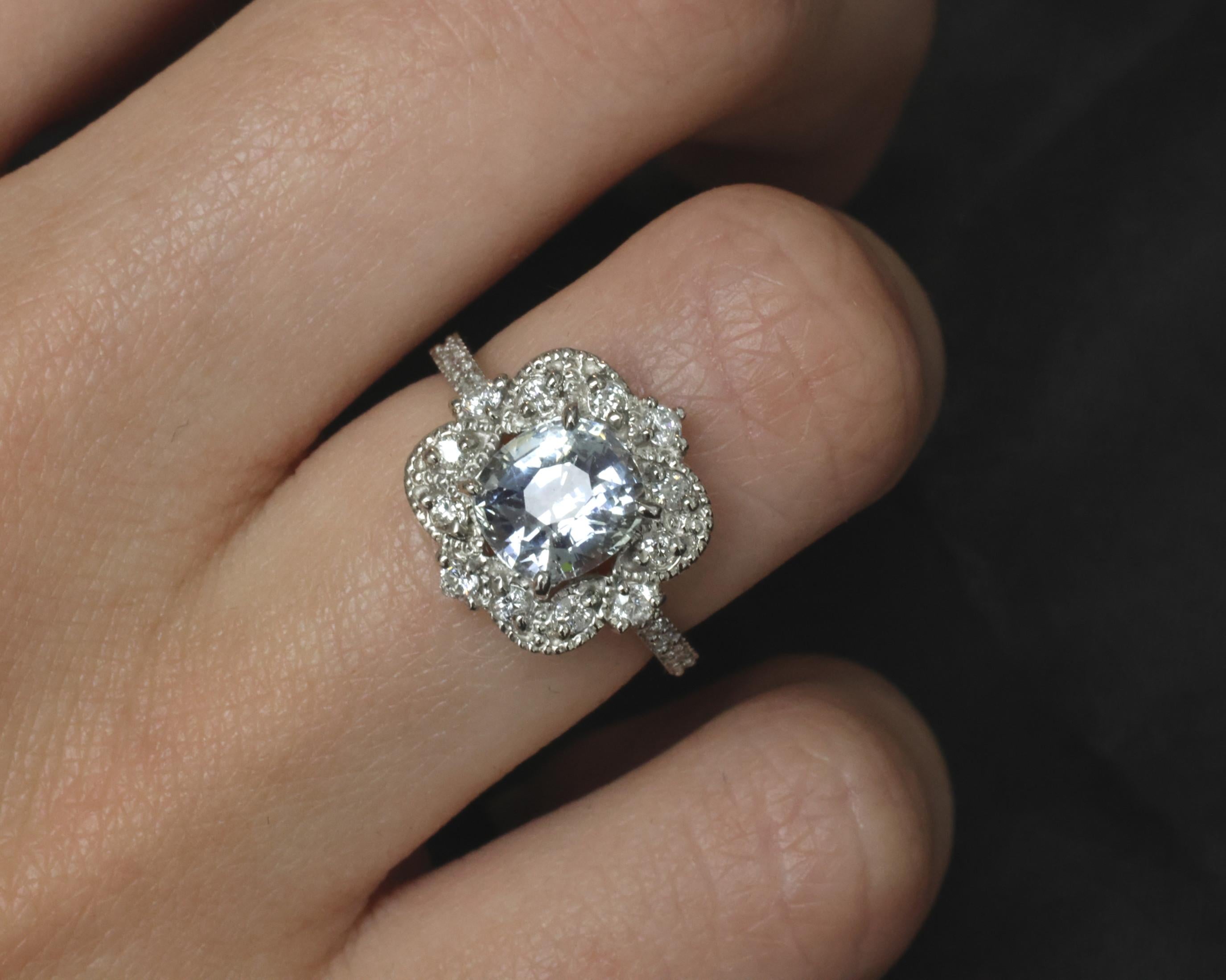 RARE 2.69ct GIA No Heat Bi Color Sapphire & 0.42ct Diamond Platinum Ring Size 6
