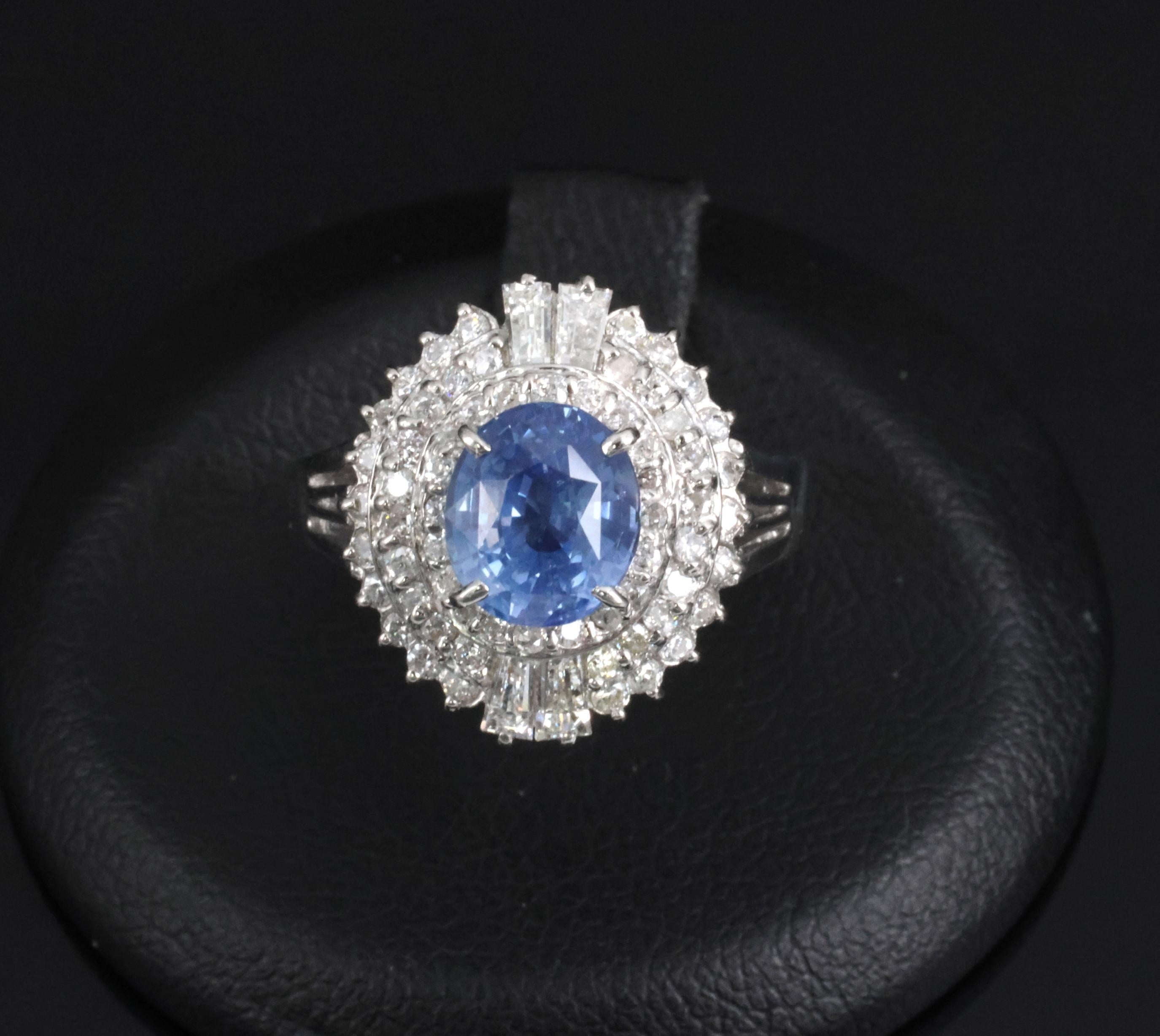 Rare 2.09ct GIA Ceylon No Heat Sapphire & 0.69ct Diamond Platinum Ring Size 5.25