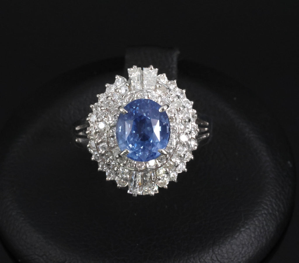 Rare 2.09ct GIA Ceylon No Heat Sapphire & 0.69ct Diamond Platinum Ring Size 5.25