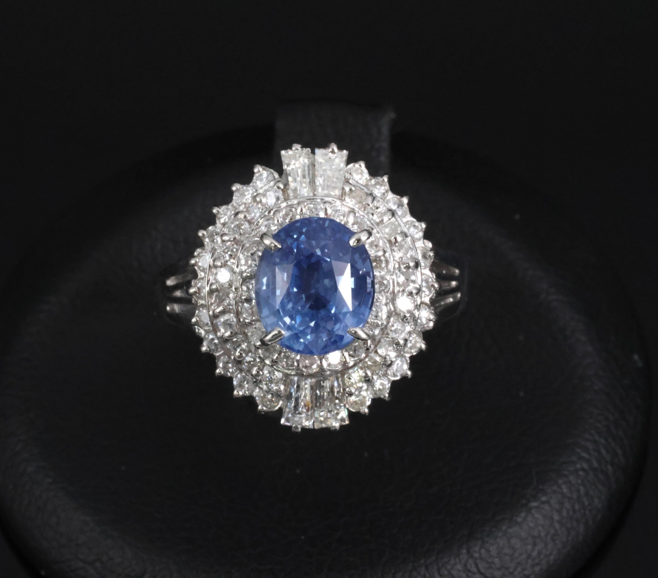 Rare 2.09ct GIA Ceylon No Heat Sapphire & 0.69ct Diamond Platinum Ring Size 5.25