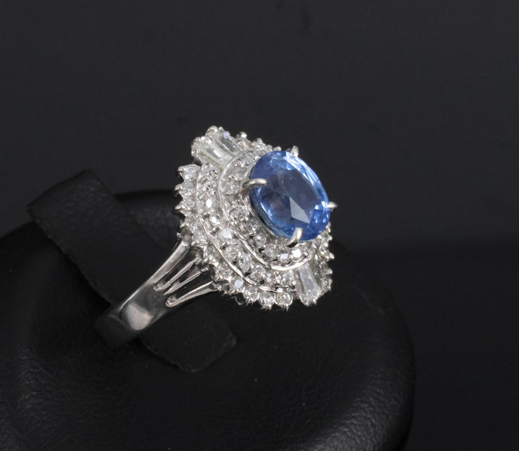 Rare 2.09ct GIA Ceylon No Heat Sapphire & 0.69ct Diamond Platinum Ring Size 5.25